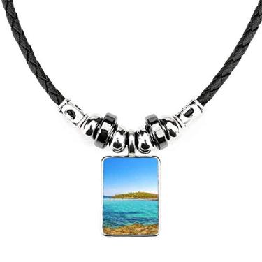 Imagem de DIYthinker Colar Ocean Water Island Science Nature Picture Jewelry Torque Leather Rope Pendant