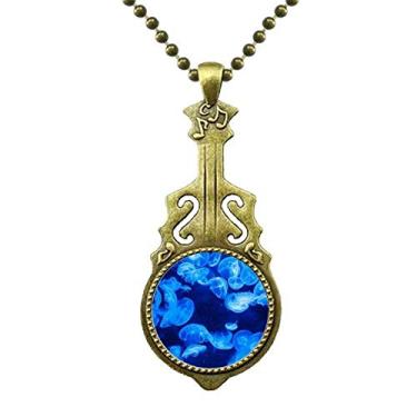 Imagem de DIYthinker Colar azul profundo, água-viva, ciência, natureza, oceano, joia antiga com pingente de música