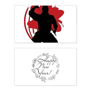 Imagem de Samurai Sakura Outline Ilustration New Year Festival Greeting Card Bless Message Present