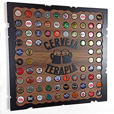Imagem de Quadro Porta Tampinhas Decorativo Para Sala Área de Festas Cantinho do churrasco - Cervejaterapia Cor Nogal