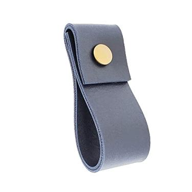 Imagem de Puxador Doba Parafuso - Textura de Couro Azul Marinho - Parafuso Dourado