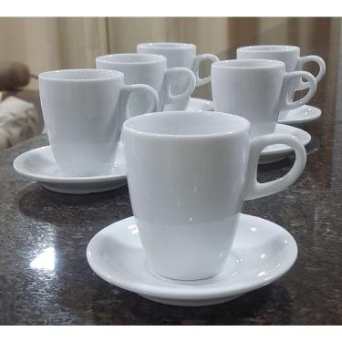 Imagem de Kit Jogo 6 xícaras Café, Chá 150ml Cônica Alta com pires - Porcelana branca (2)