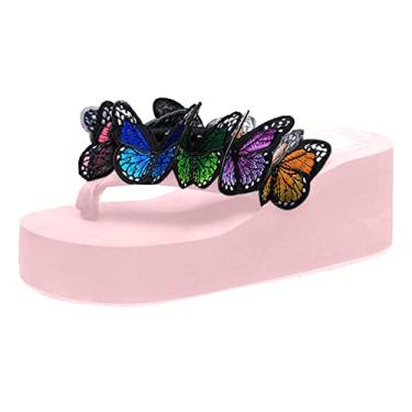 Imagem de Sandálias femininas de borboleta, floral, anabela, chinelos, sapatos de praia, sapatos de praia, salto alto, A, 8.5