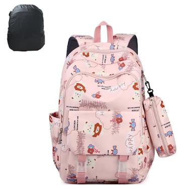 Imagem de NEARAY Mochila De Estudante, Bolsa Escolar Com Várias Grades De Grande Capacidade,à Prova D'água Mochila,Escudo De Chuva Livre,Estojo De Lápis (Rosa)