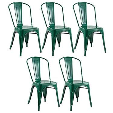 Imagem de Loft7, Kit 5 Cadeiras Iron Tolix Design Industrial em Aço Carbono Vintage Moderna e Elegante Versátil Sala de Jantar Cozinha Bar Restaurante Varanda Gourmet, Verde Escuro