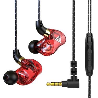 Imagem de QKZ SK7 Fones de ouvido com fio de 3,5 mm Fones de ouvido intra-auriculares Super Bass Fone de ouvido para música Esportes com microfone Vermelho