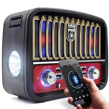 Imagem de Caixa de Som Rádio AM/FM RETRÔ Com Lanterna Certificação Anatel BlueConnect USB Cartão SD Auxiliar Grade Dourada