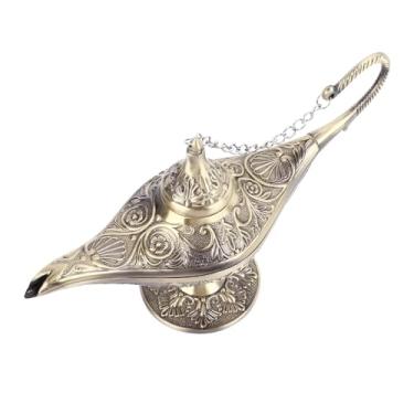 Imagem de Lâmpada Mágica Vintage Aladdin Edição de Colecionador Genie, Flores Artesanais Em Relevo, Lindos Padrões de Cores, Presente Multiuso (Bronze)