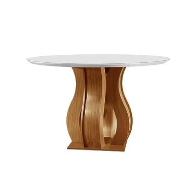 Imagem de Mesa de Jantar Redonda 110cm Tampo Vidro/MDF Nuance Castanho/Cinamomo
