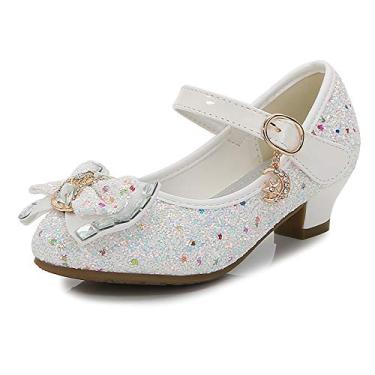 Imagem de Sapatos femininos Cadidi Dinos salto de festa de casamento Mary Jane princesa flor sapatos (bebê/criança pequena/criança grande), White/B1, 10.5 Little Kid