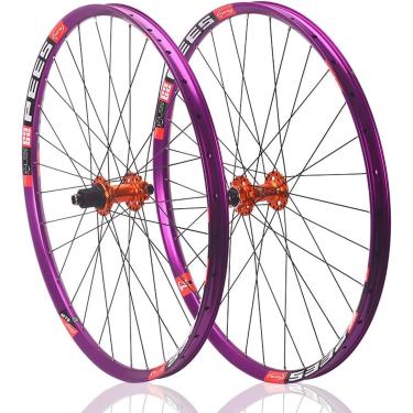 Imagem de Conjunto de rodas de mountain bike 26 27,5 29 polegadas MTB Rodado através do eixo Freio a disco 32H Aro rodas traseiras dianteiras para cassete de velocidade 8/9/10/11/12, laranja, 27,5''