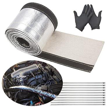 Imagem de DEGEOBERLIN Fita de proteção térmica com manga de cobertura térmica aluminizada, linha de combustível, proteção de fio de mangueira prateada, envoltório térmico com 10 peças de fecho de correr de