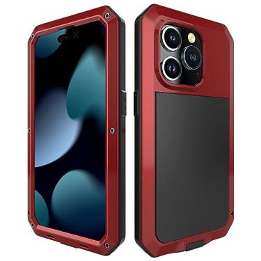 Imagem de Marrkey Compatível com capa para iPhone 15 Pro, capa protetora de corpo inteiro 360 resistente à prova de choque [armadura resistente] Capa de metal de liga de alumínio com película de silicone integrada - vermelha