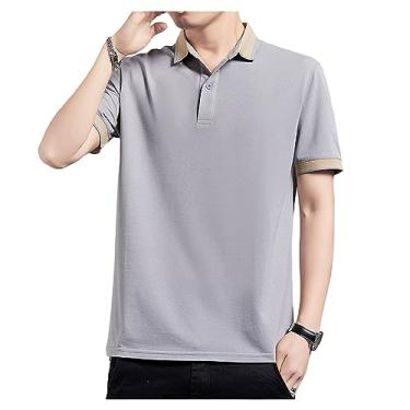 Imagem de Camisa polo masculina de seda gelo de lapela sólida com botão para treino camiseta atlética secagem rápida curta, Cor 6, XG