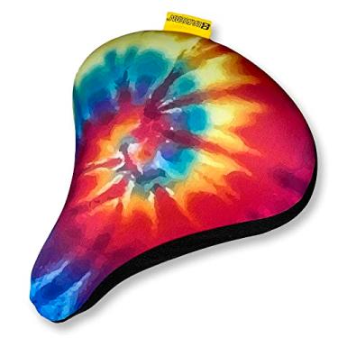 Imagem de Almofada de assento de bicicleta de gel Tiedye grande premium para assentos de até 25,4 cm x 25,4 cm de largura. Projetada para ser a capa de selim mais confortável para homens, mulheres e idosos.
