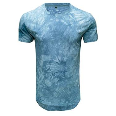 Imagem de Camiseta masculina tie dyed para verão nova moda manga curta solta casual camiseta masculina, Jeans azul, GG