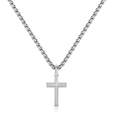 Imagem de REVEMCN Colar com cruz de prata e ouro preto para meninos, corrente com pingente de cruz para homens, mulheres, joias religiosas, presentes para meninos e meninas, 40 a 61 cm, 22 inches, Aço