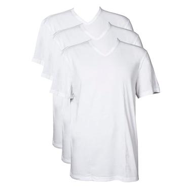 Imagem de Columbia Pacote com 3 camisetas masculinas de algodão com gola V, Branco, 3G