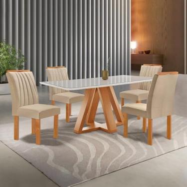 Imagem de Conjunto Mesa Tampo Smart Plus Vidro Kyra 120cmx90cm 4 Cadeiras Arizona Cinamomo/off White/suede Cru
