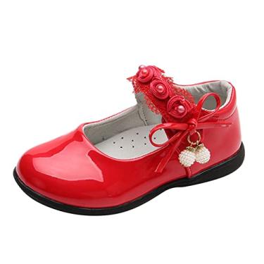 Imagem de Sandálias Mary Jane para meninas, crianças, pequenas, pequenas, sandálias de renda, de couro, sola macia, para brincar, festa, Vermelho, 3.5 Big Kid