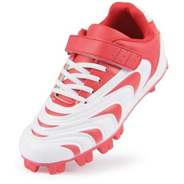 Imagem de CAMVAVSR Chuteiras de beisebol unissex infantis para meninos e meninas moldadas de borracha para crianças pequenas, tênis juvenil, fácil de usar, calçados esportivos, Vermelho, 17