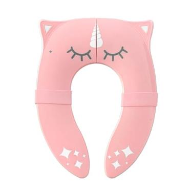 Imagem de Hippypotamus Assento sanitário de viagem para crianças pequenas - Assento de treinamento dobrável - Capa de assento de vaso sanitário portátil para bebês e crianças (unicórnio rosa)