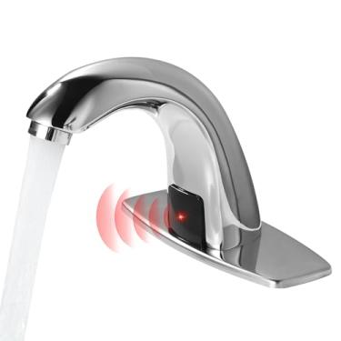 Imagem de Jorilaisa Torneira de banheiro sem toque com função de sensor automático comercial Torneira de pia de banheiro com placa de cobertura de orifício, torneira de pia de banheiro sem toque de níquel