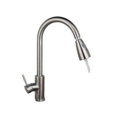 Imagem de Torneira de cozinha com pulverizador retrátil, níquel escovado, torneiras de alça única, misturador de pia de bancada, torneira de água, T1