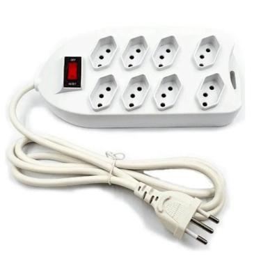 Imagem de Régua de Tomadas com 8 Saídas Cabo de 2 Metros 110/220v Bivolt Branco 