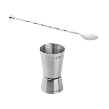 Imagem de Kit Colher Bailarina + Dosador Inox De Bebidas 40/20ml Design Prático 