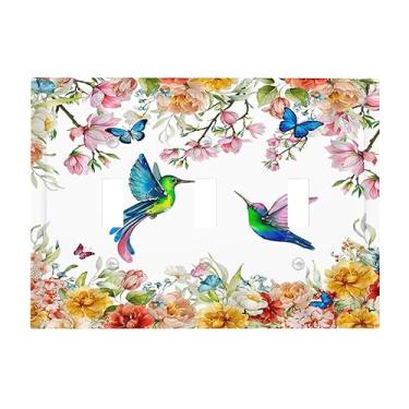 Imagem de Xuejiaku Capa de interruptor de luz boho flor colorida beija-flor borboleta 3 gangues placa de interruptor de luz tripla interruptor interruptor interruptor decorativo capas de tomada placa elétrica