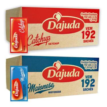 Imagem de Kit Ketchup e Maionese para Lanches Fast Food Sachê Caixa com 192 unid
