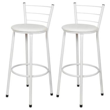 Imagem de Jogo 2 Banqueta Alta Para Cozinha Branca Epoxi Assento Branco - Lamar 