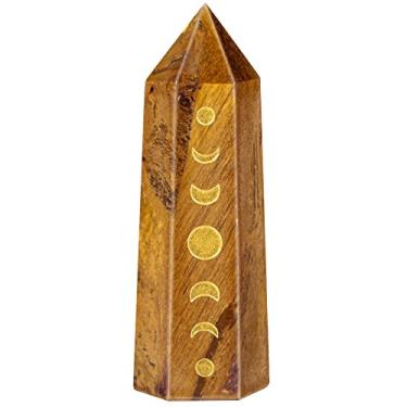 Imagem de Rockcloud Ponto de cristal gravado em fase da lua, pedra hexagonal de bolso para varinha de eclipse lunar para decoração de casa de meditação de Reiki, olho de tigre