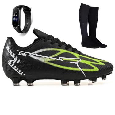 Imagem de Kit Chuteira Sintetica Futebol Campo Grama Natural + Meião + Relogio A