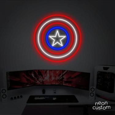Imagem de painel letreiro led Neon Capitao America decoracao festa bar - Neon Cu