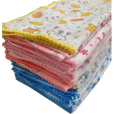 Imagem de Fralda Estampada Luxo 70x70 Com Crochê Kit Com 5 Pçs - Dugu, Neutro