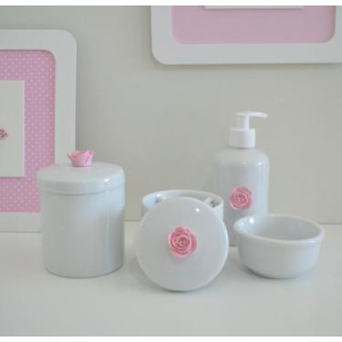 Imagem de Kit Higiene Porcelana Bebê Bandeja Banho Quarto K016 Flor - Ciranda Ar