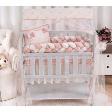 Imagem de Kit para Mini Berço Trançado Menina Salmao Decoração Quarto Bebe - Bea