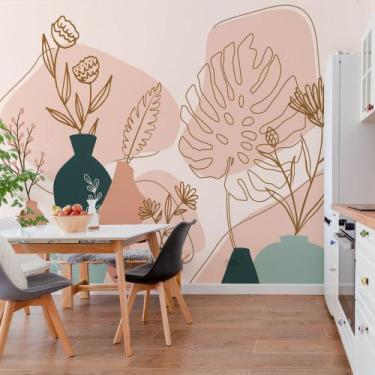 Imagem de Papel de Parede Floral Boho Folhagem Terroso com Vasos 9m² - Quartinho