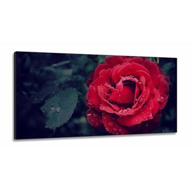 Imagem de Quadros Decorativos Rosa Vermelho Botanico Sala Quarto em tecido canva