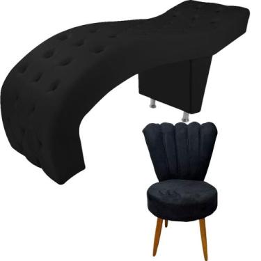 Imagem de Maca Para Estética Luxo com Cadeira Pétala Veludo Preto - Sard
