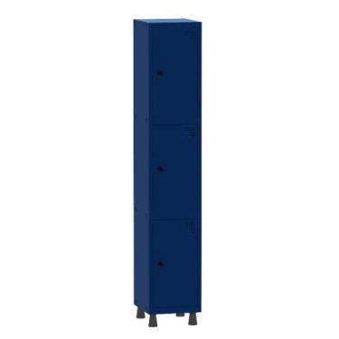 Imagem de Armário Guarda Volume Locker Roupeiro 1 Vão 3 Portas Aço GRP501/3 Azul