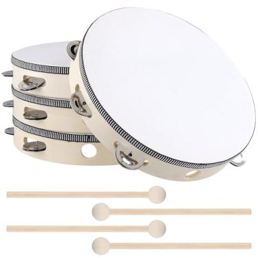 Imagem de SENJEOK 4 pandeiros de palmas de 25,4 cm, tambor de batida manual com baquetas para apresentação musical, entretenimento pessoal, acompanhamento instrumental