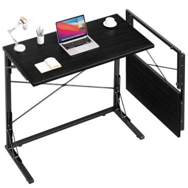 Imagem de Vantic Mesa de computador dobrável de 80 cm para espaços pequenos, mesa de estudo dobrável, pequena mesa de escritório em casa dobrável em forma de C, mesa de escrita simples para quarto, preta