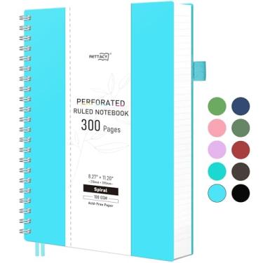 Imagem de RETTACY Caderno espiral pautado universitário, 300 páginas perfuradas, tamanho grande A4 (21 x 28 cm), para escola, trabalho, escrita, diário, papel grosso de 100 g/m², capa de plástico flexível (azul