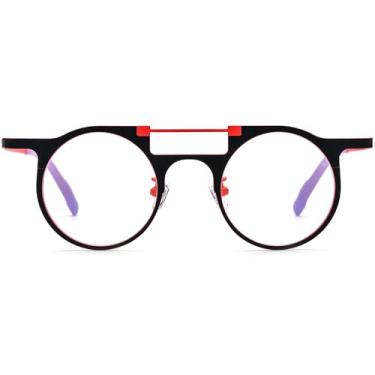 Imagem de FONEX Armação de óculos de titânio puro colorido feminino retrô redondo F85782, F85855 Vermelho, 48-22-145