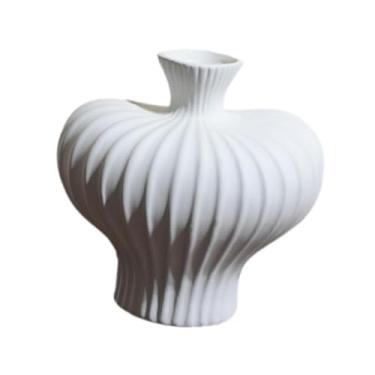 Imagem de IEUDNS Arte moderna vaso de flores vaso cerâmica artesanato foto prop coleção decoração para casa arranjo floral para entrada escritório sala estar, Branco