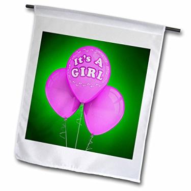 Imagem de 3dRose fl_155010_5 Bandeira de jardim de aniversário com três balões rosa de hélio It is A Girl, 45,7 x 68,8 cm
