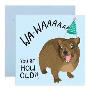 Imagem de CENTRAL 23 Cartão de aniversário engraçado sobre a idade - "Hyrax Waa How Old" - presentes para ele, ela, amigos, tios, tias, colegas de trabalho - Mamífero chocado - Vem com adesivos divertidos